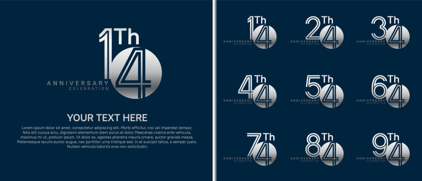 anniversary logo set with circle. silver color on blue background for celebration moment