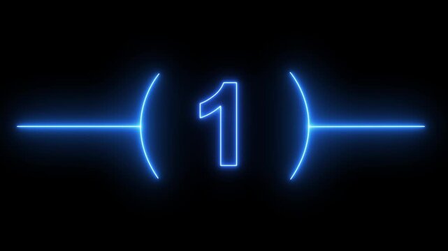 Neon glowing 5 seconds countdown timer animation, from 5 to 0 counting down seconds neon number  . on a black background. and creating a stunning HD video motion graphic animation ,