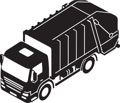 Black garbage truck, waste management vehicle, sanitation truck, dumpster truck icon