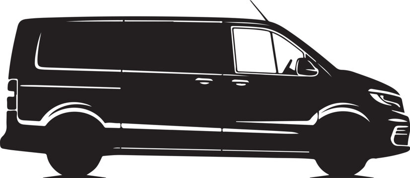 Black van silhouette, vehicle icon, transportation illustration, delivery van