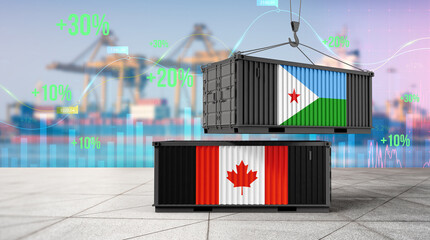 Global Trade Symbol: A striking visual representation of international trade, showcasing shipping containers adorned with national flags. © bao