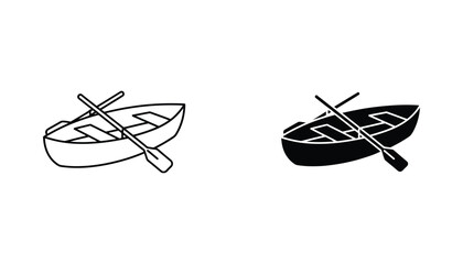 Simple rowing boat with oars isolated on white background minimalist vector illustration line art and solid silhouette icons © Shahriyar Rubel