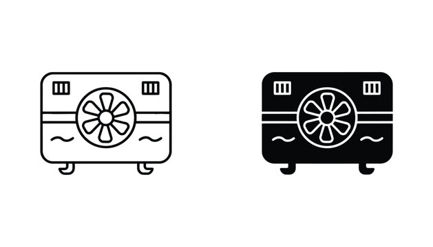 Outdoor air conditioner unit with fan and wavy lines indicating cooling function