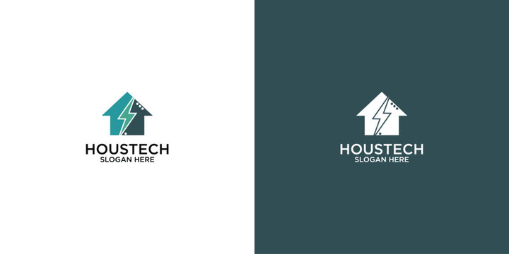 Simple house technology logo design with modern concept premium vector
