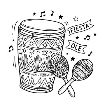 Fiesta Ole Drum and Maracas Illustration