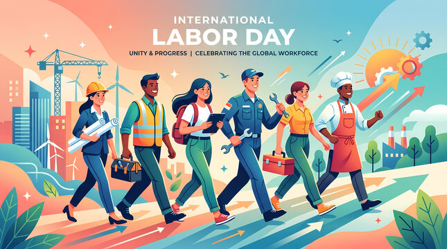 International Labor Day Celebration with Diverse Global Workforce