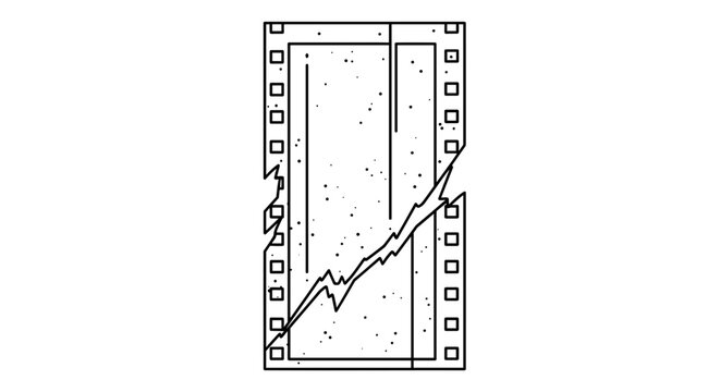 Film strip, broken movie, cracked tape, damaged footage isolated on White Background