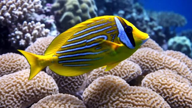 Yellow fish on coral reef.