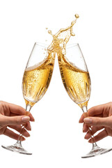 Clinking champagne glasses with splashing liquid during celebration © PEE PHIBAN