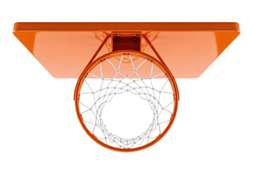 Upward view through an orange basketball hoop and net © PEE PHIBAN
