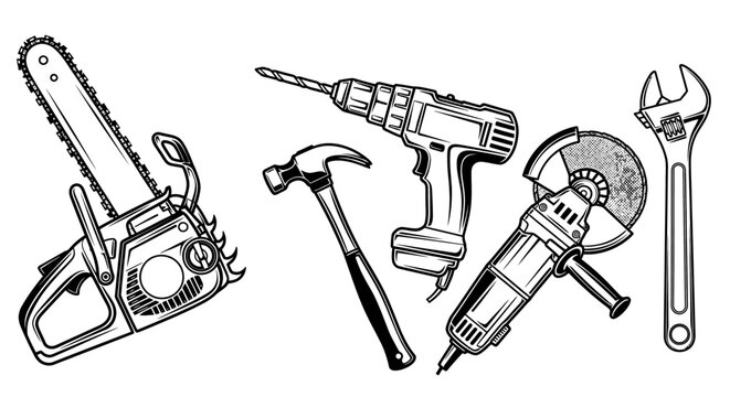 Set of construction tools illustration isolated on white background