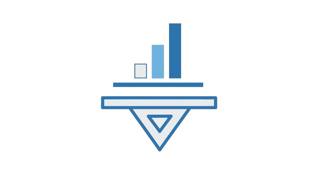 Blue bar chart graphic with downward arrow symbol.