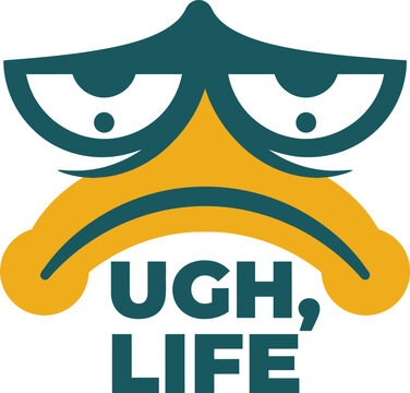 Ugh life frustration face vector illustration - sad emotion sticker for relatable humor content