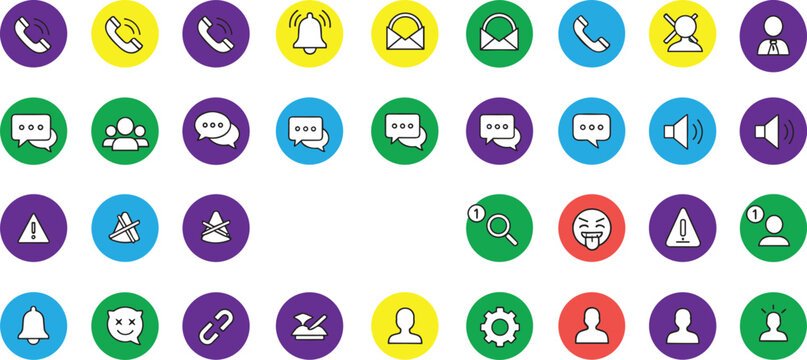 Communication and user interface icon set with colorful round buttons phone chat message notification profile vector collection