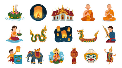 Fototapeta premium Buddhist temple icons and symbols.