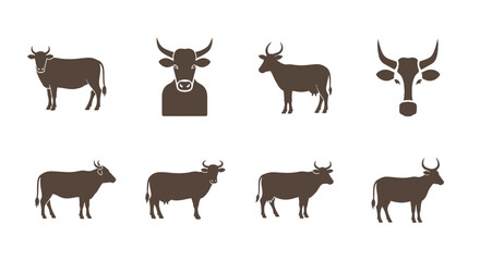 Fototapeta premium Cow silhouettes vector set for design and agricultural projects