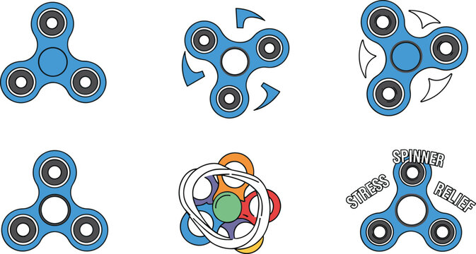 Fidget Spinner Toys Collection Stress Relief Spinner Vector Illustration Set