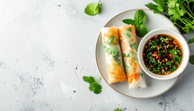 Cinematic photography of fresh vietnamese spring rolls with, professional mood