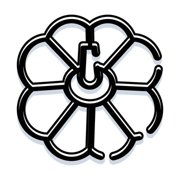 Stylized graphic artwork creating a flower like shape with six petals and integrating the letter g, presenting a unique monogram or logo concept on a clean white background
