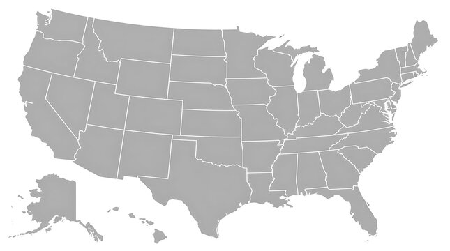 Grayscale United States map silhouette with states.