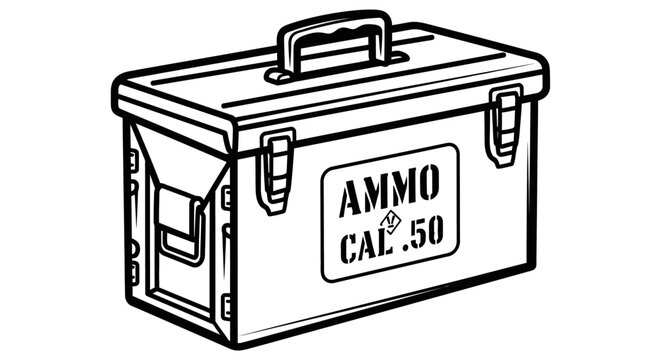 Black and white ammo box illustration isolated on white background