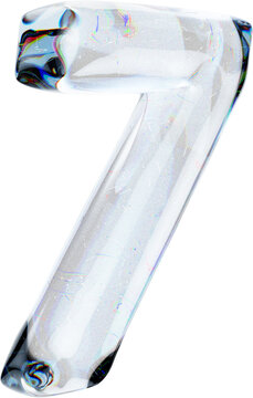 Dispersion Glass Number 7 or Seven 3D Render: Trendy Design. Modern abstract shape with glossy crystal finish isolated on a transparent background.