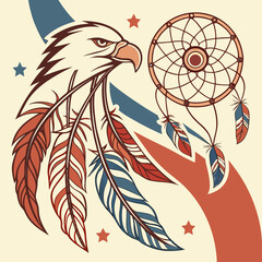 Eagle with feathers and dreamcatcher american style. © Ama