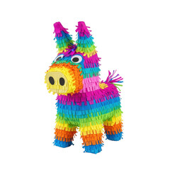 Naklejka premium Colorful Donkey Piñata Isolated on White Background for Mexican Fiesta Celebration