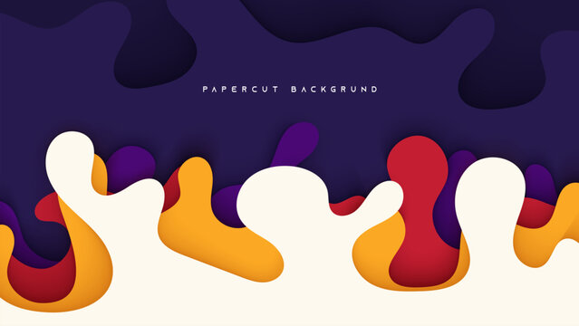 Red and yellow paint splashes on white background forming colorful papercut concept illustration
