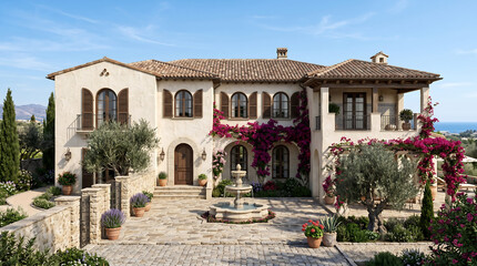 Fototapeta premium Mediterranean Villa Architecture Terracotta Roof 3D