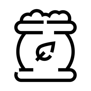 Bag of soil with a green leaf symbol representing natural, organic, and earth friendly gardening products, emphasizing sustainable agriculture and horticultural growth