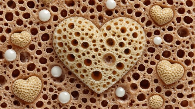 Heart Shaped Crumpet Floating in Chocolate Foam Close Up