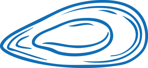 Bivalve shell, mussel, seafood, doodle style, blue. © sabelskaya