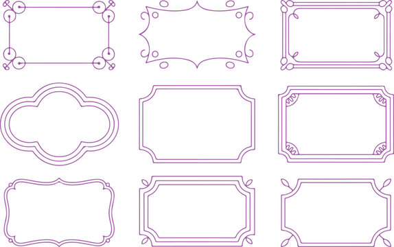 Collection of elegant pink outlined decorative frames and borders for various design projects