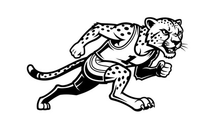 Obraz premium Running cheetah athlete in sports uniform black and white illustration