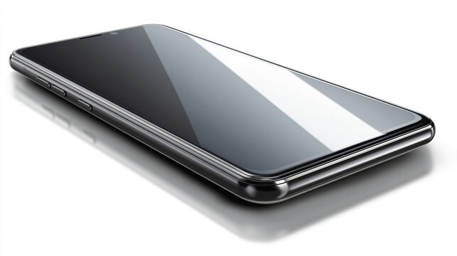 Smartphone black glass display isolated white background shadow modern black glass smartphone display isolated white background with subtle shadow