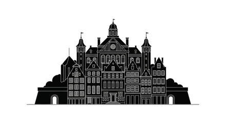 Obraz premium Amsterdam Skyline Silhouette ? Dutch Architecture Illustration