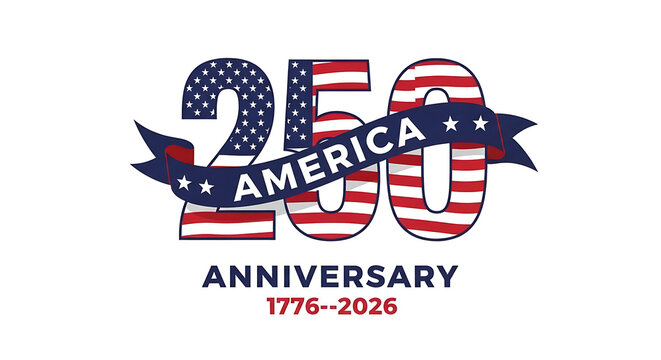 Usa 250th anniversary logo with american flag america 250, usa 250, 250 anniversary, america anniversary, 1776 2026, 250 years of freedom, independence day, 4th of july, usa celebration