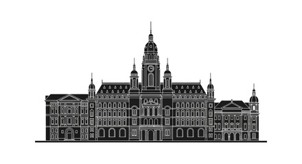 Obraz premium Belfast City Hall silhouette, iconic landmark vector ? travel illustration