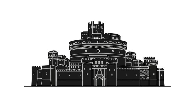 Castel Sant Angelo Silhouette ? Iconic Roman Historical Landmark Vector Illustration