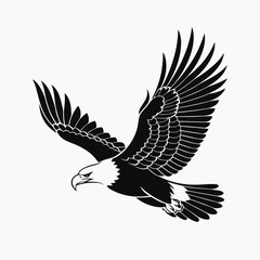 Naklejka premium Black and white eagle silhouette, flying bird icon, American bald eagle, wildlife symbol