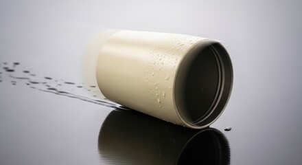 Fototapeta premium Spilled Liquid from Cylindrical Container on Reflective Surface.