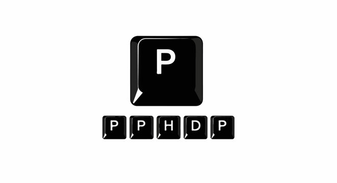A black keycap with a white 'P' sits above five smaller black keycaps with letters