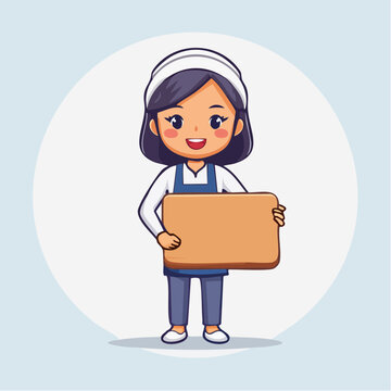Cute Baker Holding a Blank Sign
