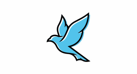 Fototapeta premium A blue bird with black outlines in flight against a white background