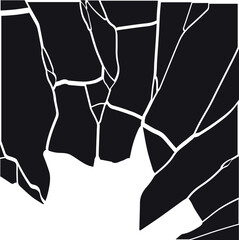 Naklejka premium A square background with large broken fragments, cracks, and an empty hole, in black and white.