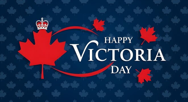 Happy victoria day text with maple leaves illustration