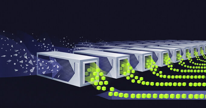 Industrial direct air capture DAC array and atmospheric carbon removal flat illustration featuring modular carbon scrubber technology and sustainable climate infrastructure