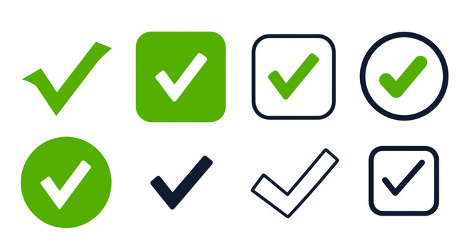 Collection of various checkmark icons in different styles displaying approval and completion symbols for graphic resources.