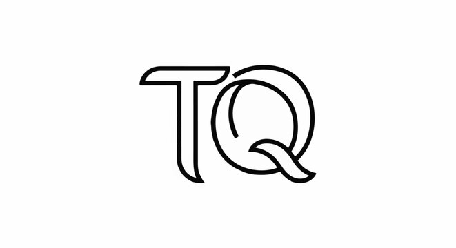 A minimalist graphic design featuring the letters T and Q in a bold, outlined font